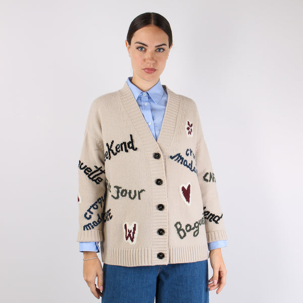 Belgio Cardigan Over Scritte Naturale-2