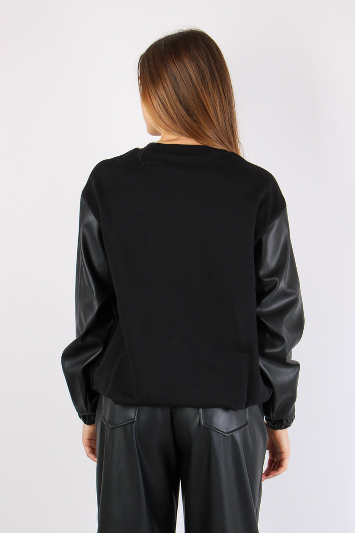 Felpa Inserto Ecopelle Strass Black-4