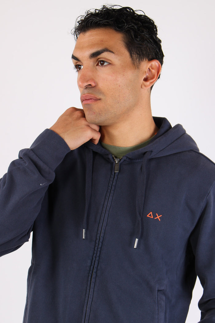 Felpa Zip Cappuccio Lavata Navy Blue-7