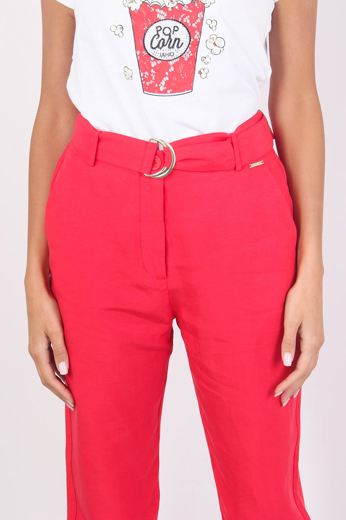 Pantalone Palazzo Cintura Cherry Red-9