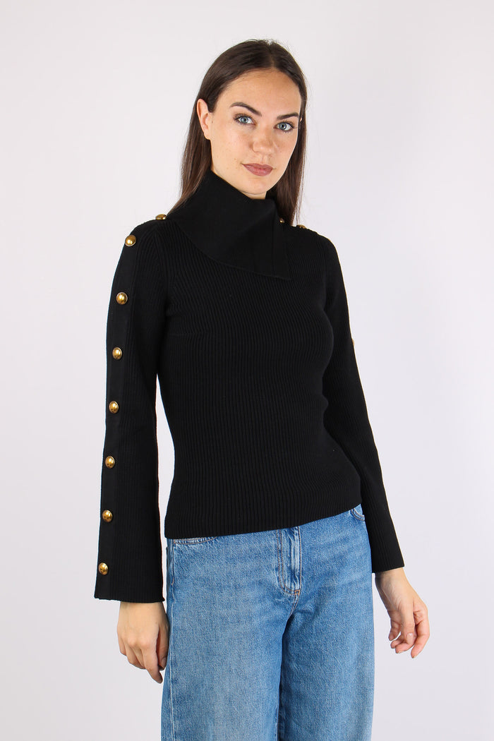 Maglia Bottoni Manica Nero-7