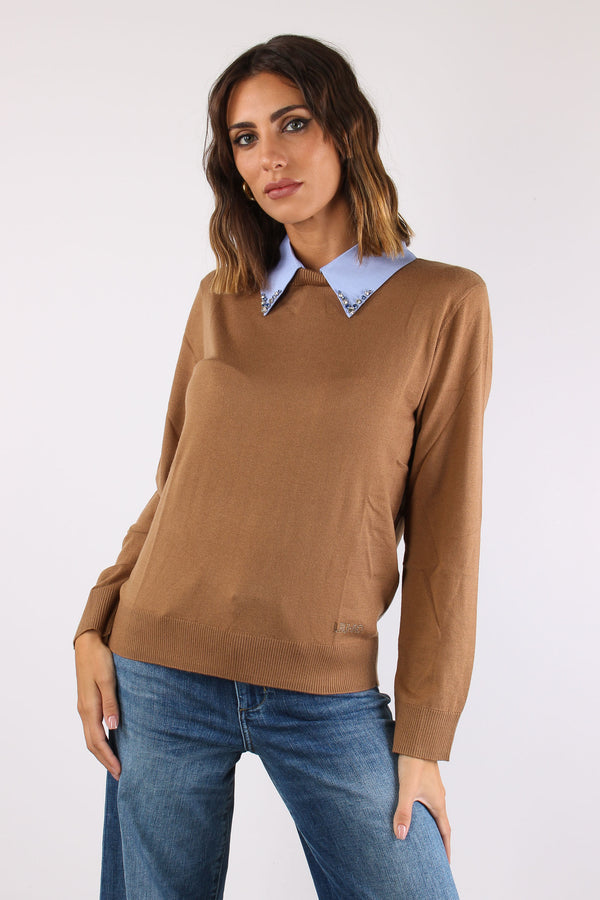 Maglia Colletto Strass Cocoa/pop Dusk-2
