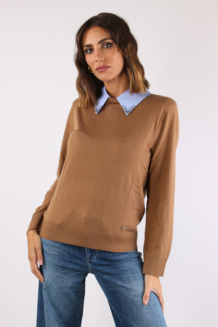 Maglia Colletto Strass Cocoa/pop Dusk-2