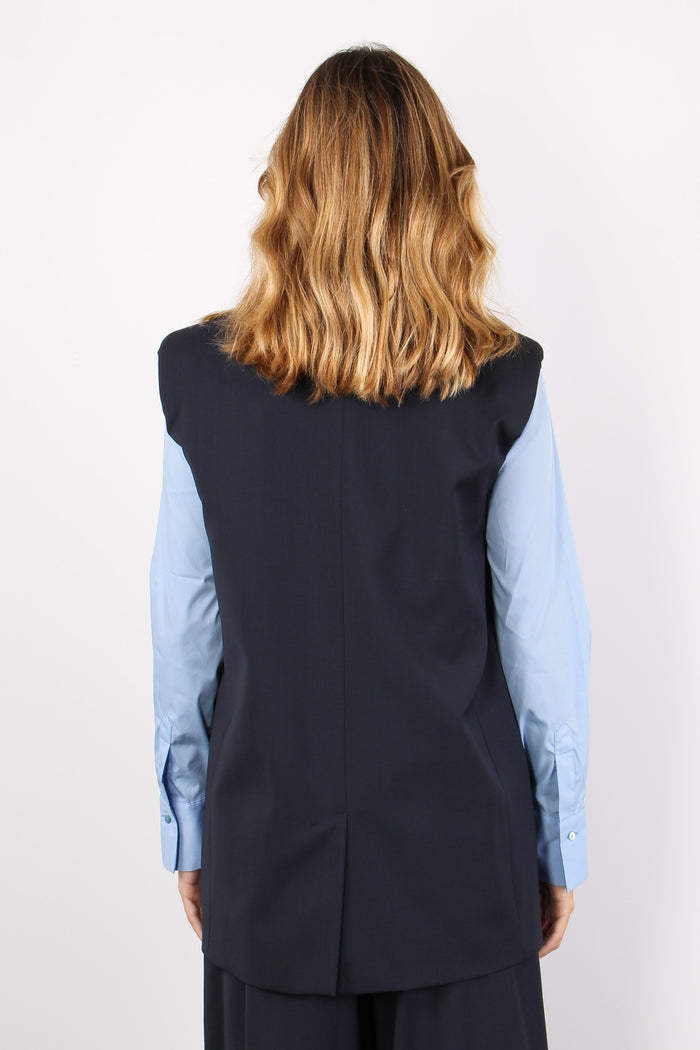 Donna Gilet Fresco Lana Blu-3