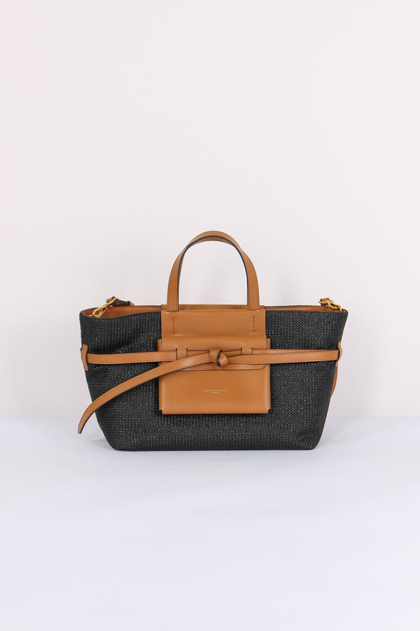 Belty Shopping Mini Rafia Nero/cuoio