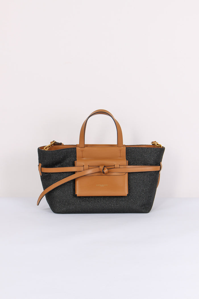 Belty Shopping Mini Rafia Nero/cuoio