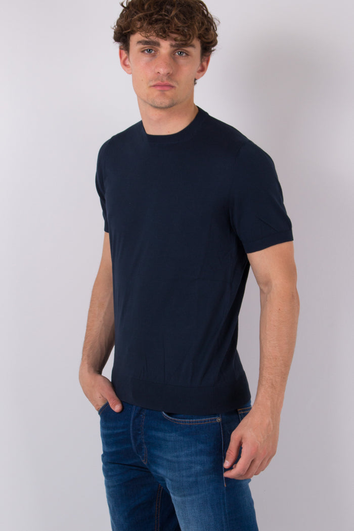 T-shirt Girocollo Cotone Blu Navy-4