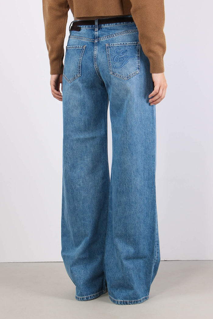 Denim Palazzo Cintura Blu Vintage-5