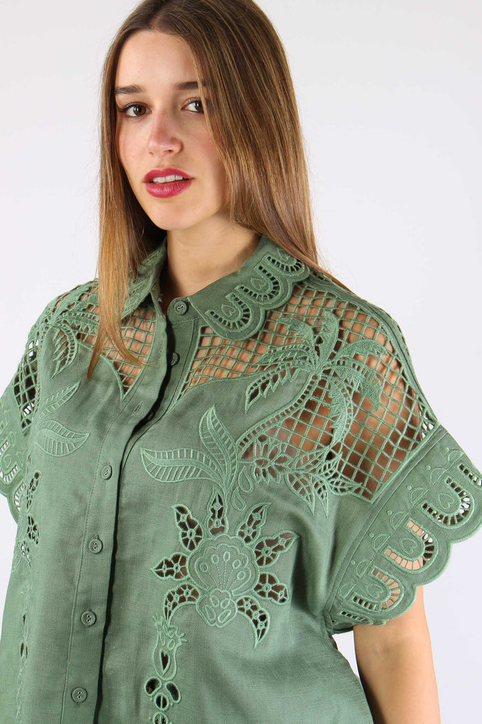Camicia Lino Ricamo Verde-2
