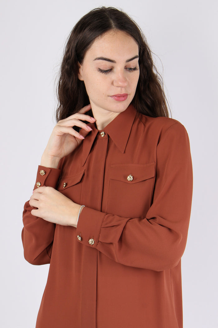 Camicia Tasche Applicate Tabac-3