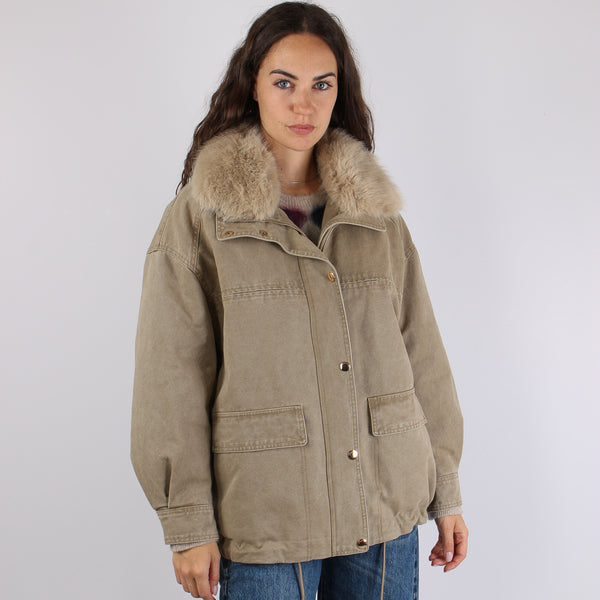 Parka Cotone Collo Ecopelliccia Visone-2