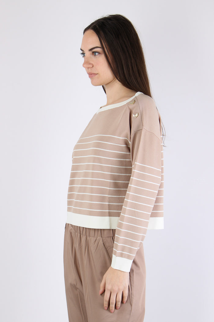 Maglia Riga Scollo Barca Almond/white-6