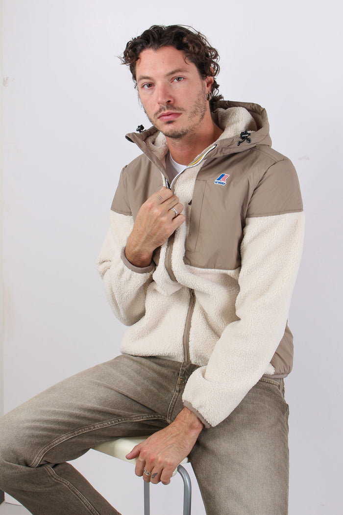 Giubbotto Cappuccio Inserto Teddy Beige/ecru-3