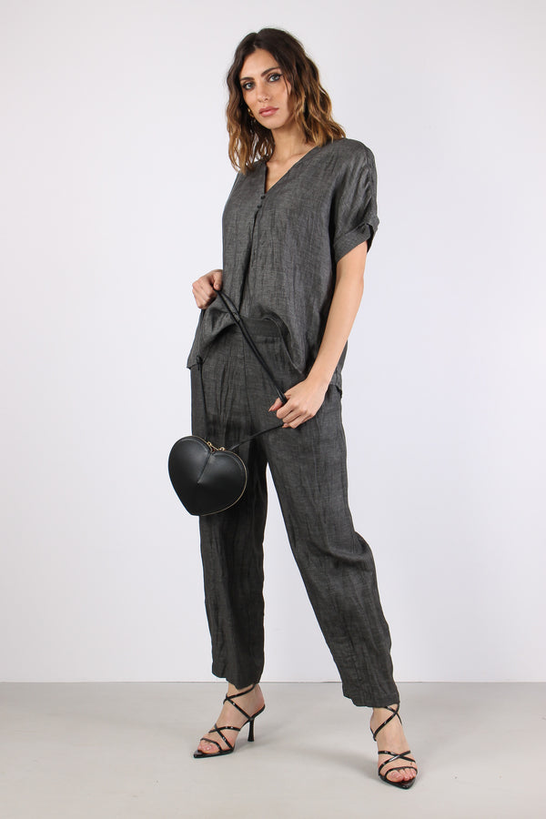 Blusa Scollo V Bottoni Grigio-2