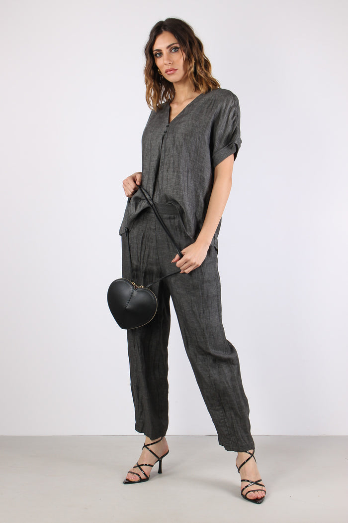 Blusa Scollo V Bottoni Grigio-2