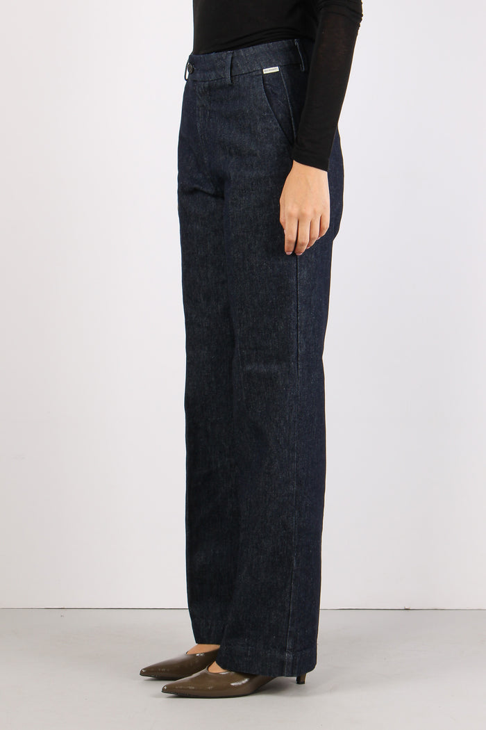 Pantalone Tela Denim Flare Denim Scuro-4