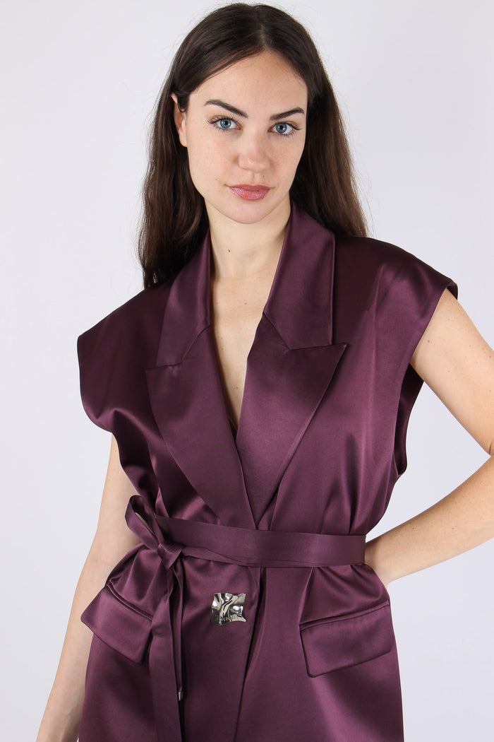 Melanzana Gilet Effetto Raso Bordeaux-7