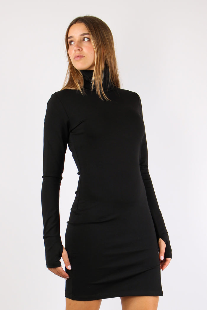 Abito Corto Collo Alto Nero-9