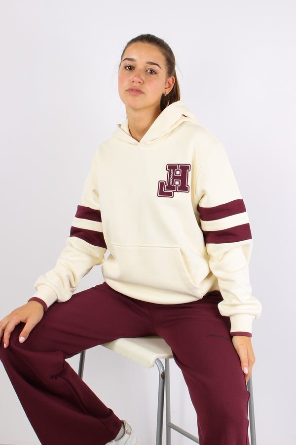 Felpa Cappuccio Collge Bianco Burro