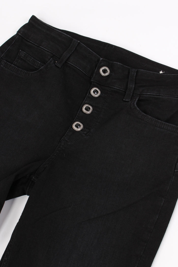 Jeans Monroe Bottoni Gioiello Denim Nero-5