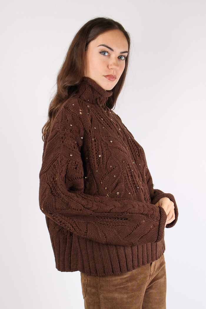 Collo Alto Inserto Strass Cioccolato-7