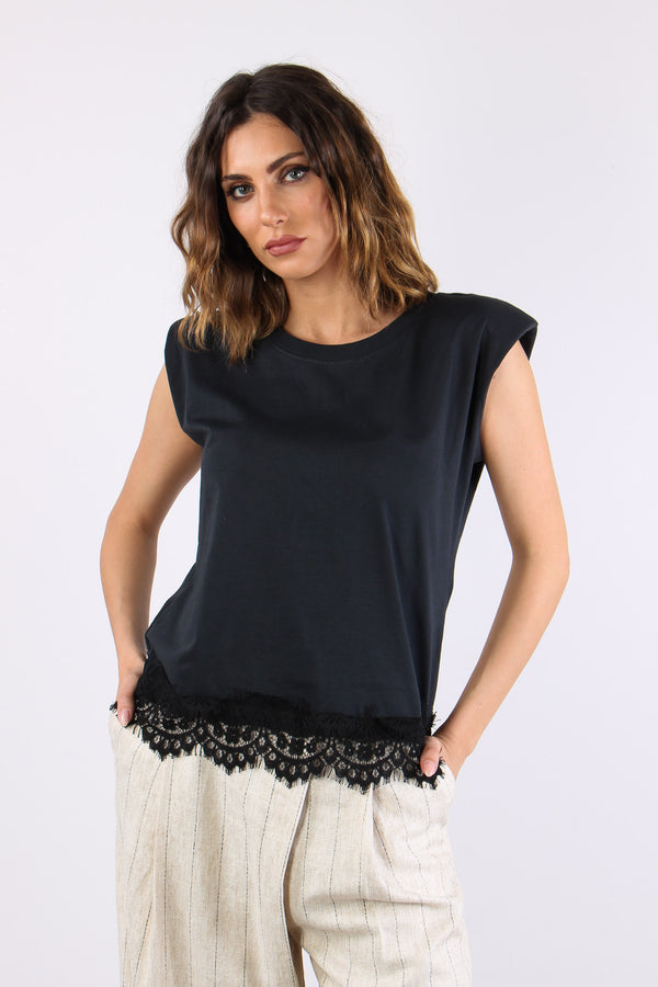 T-shirt Spalline Fondo Pizzo Piombo-2