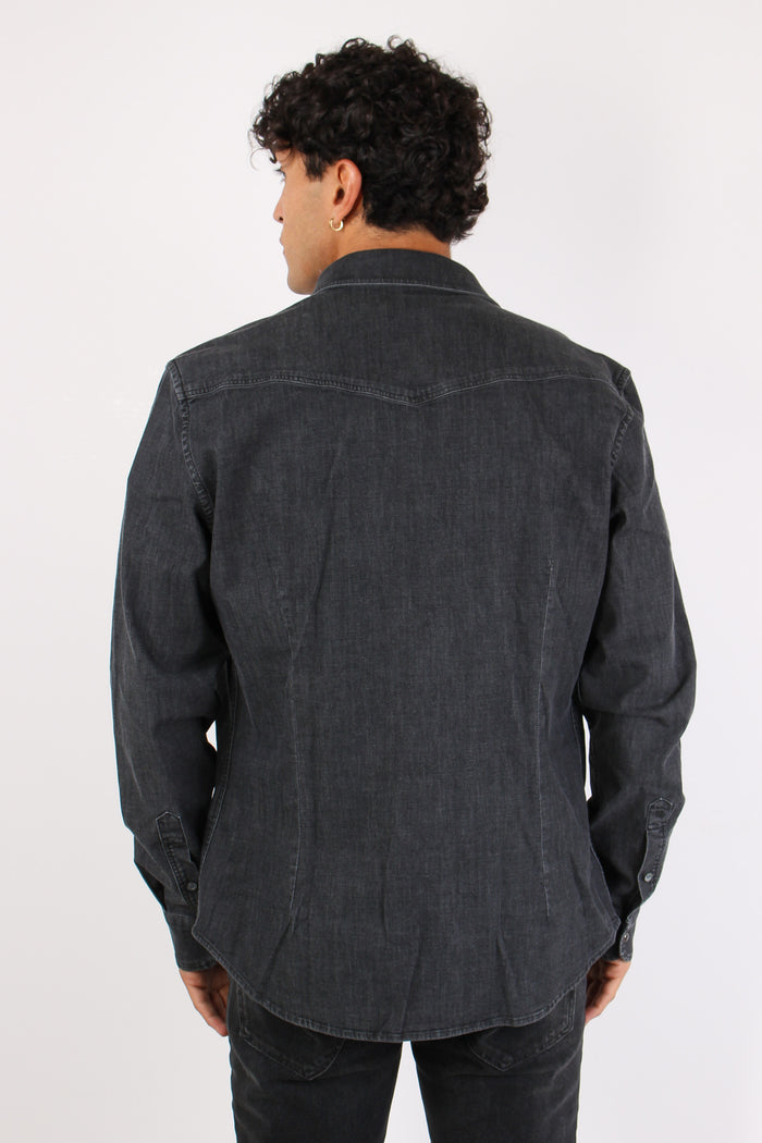Camicia Denim Slim Nero-5