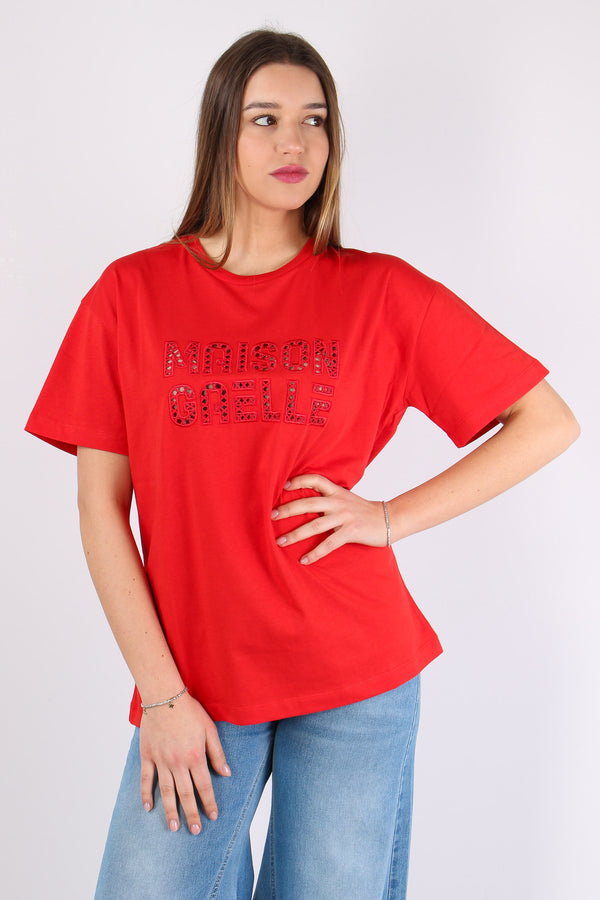 T-shirt Ricamo Maison Gaelle Rosso