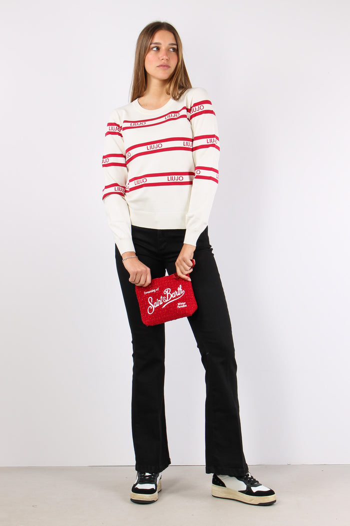 Maglia Ml Girocollo Riga Bianco/ciliegia