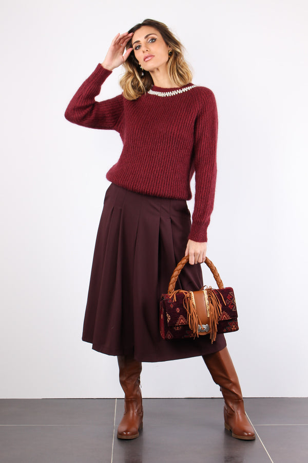 Maglia Mohair Collana Pietre Bordeaux