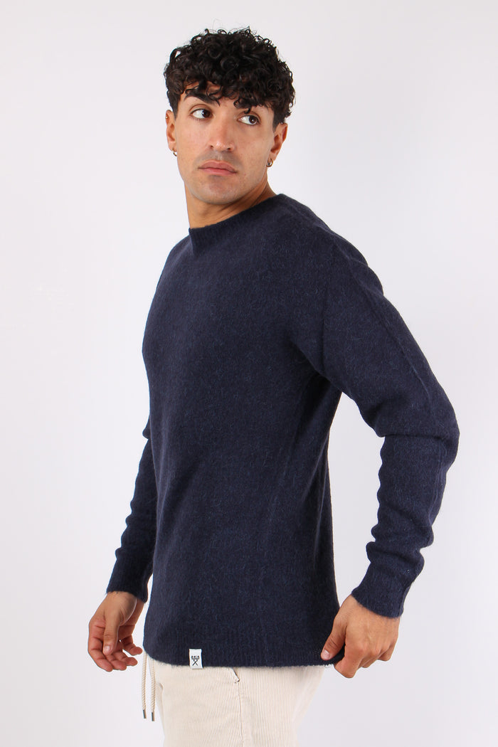Maglia Girocollo Misto Alpaca Blu-3