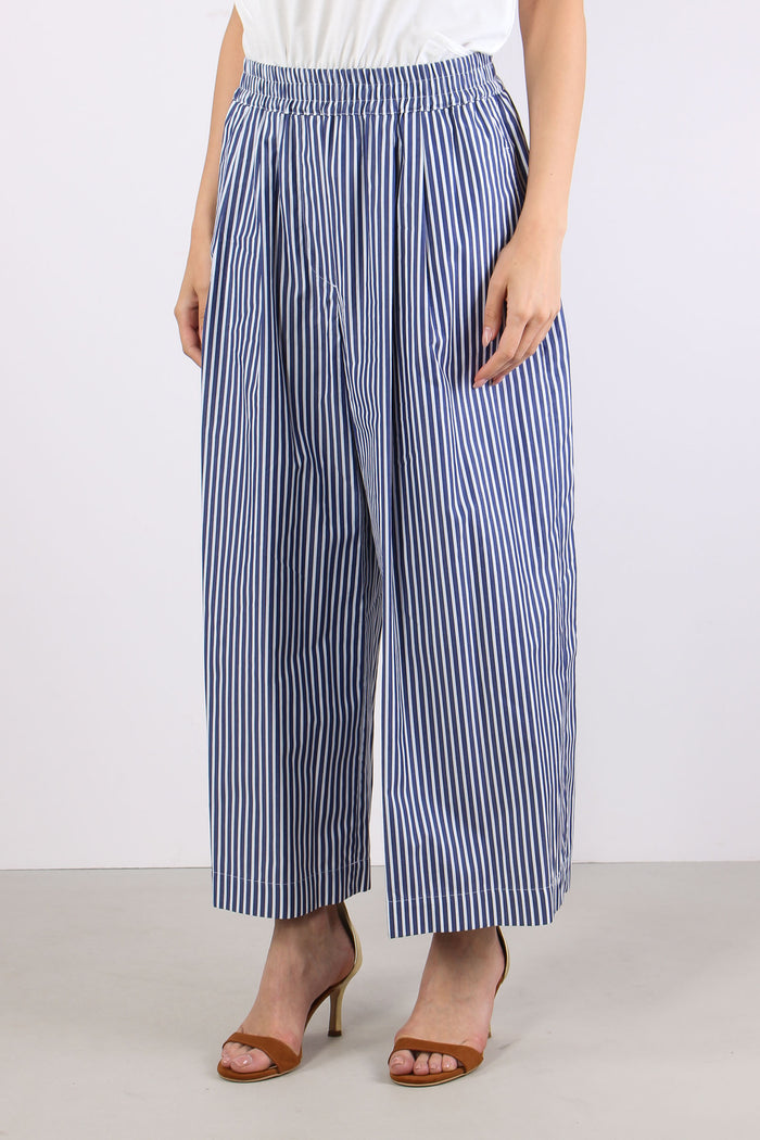 Ottone Pantalone Cropped Cotone Blu/bianco-3