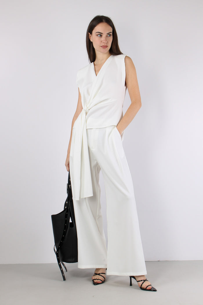 Pantalone Crepe Elastico Vita Bianco