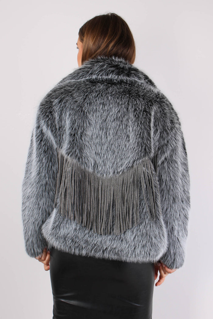 Ecopelliccia Corta Frange Black-4