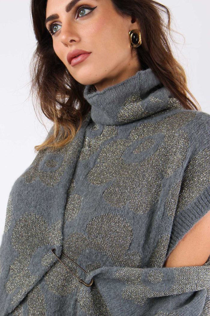 Cardigan Lurex Stampa Grigio-7