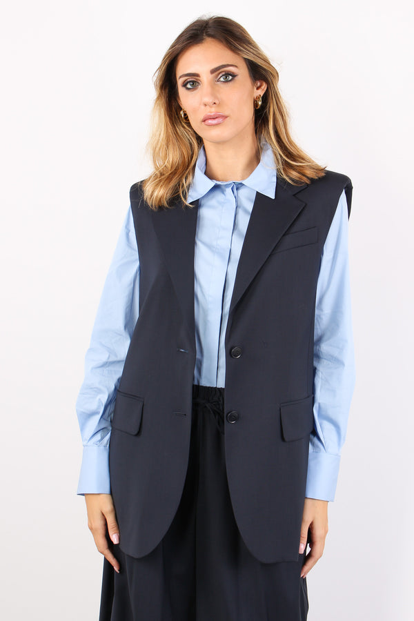 Donna Gilet Fresco Lana Blu-2