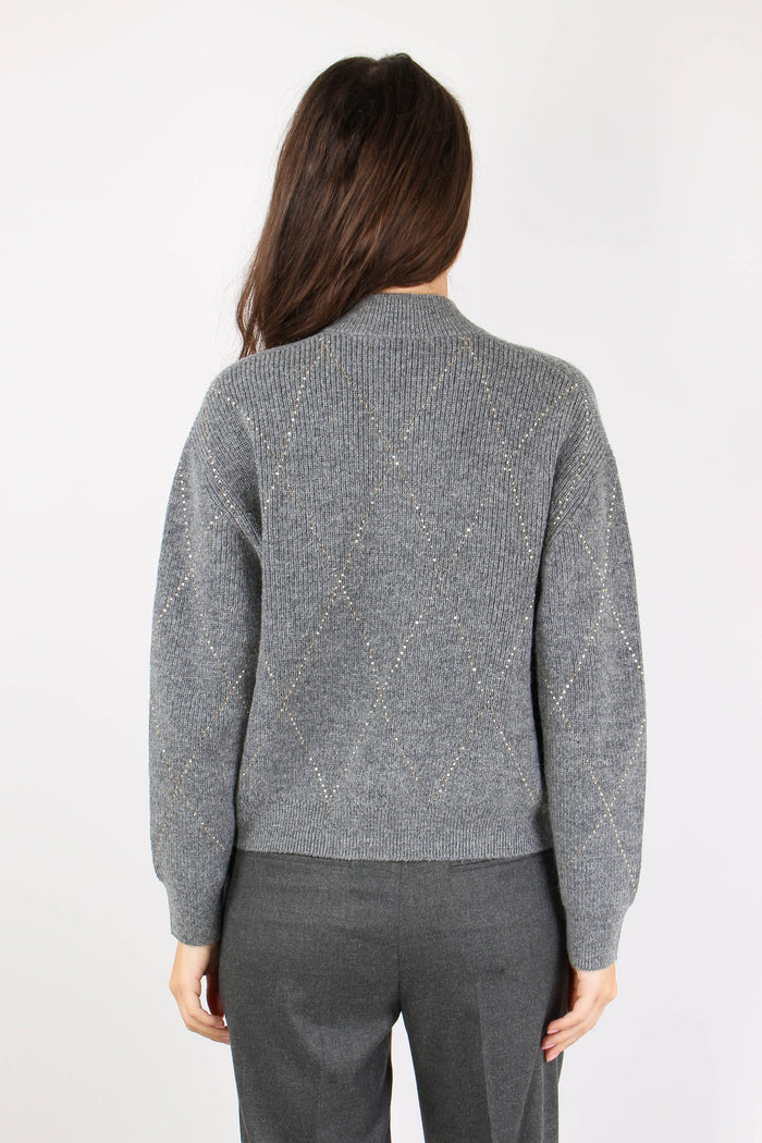 Giacca Ricamo Strass Grigio Chiaro-5