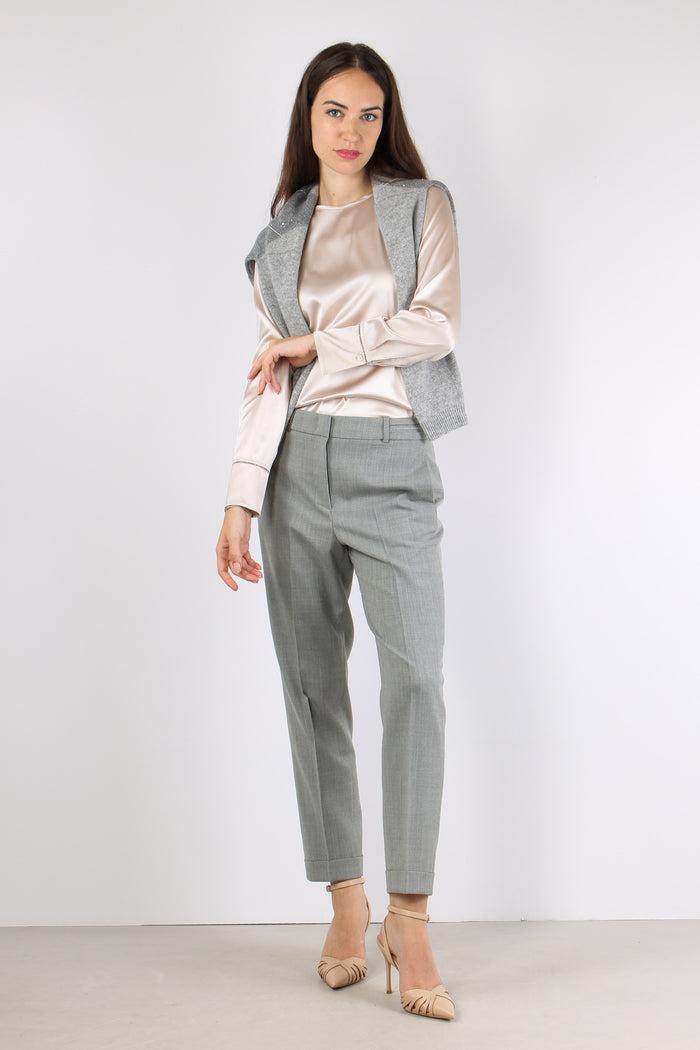 Camicia Girocollo Monile Panna-5