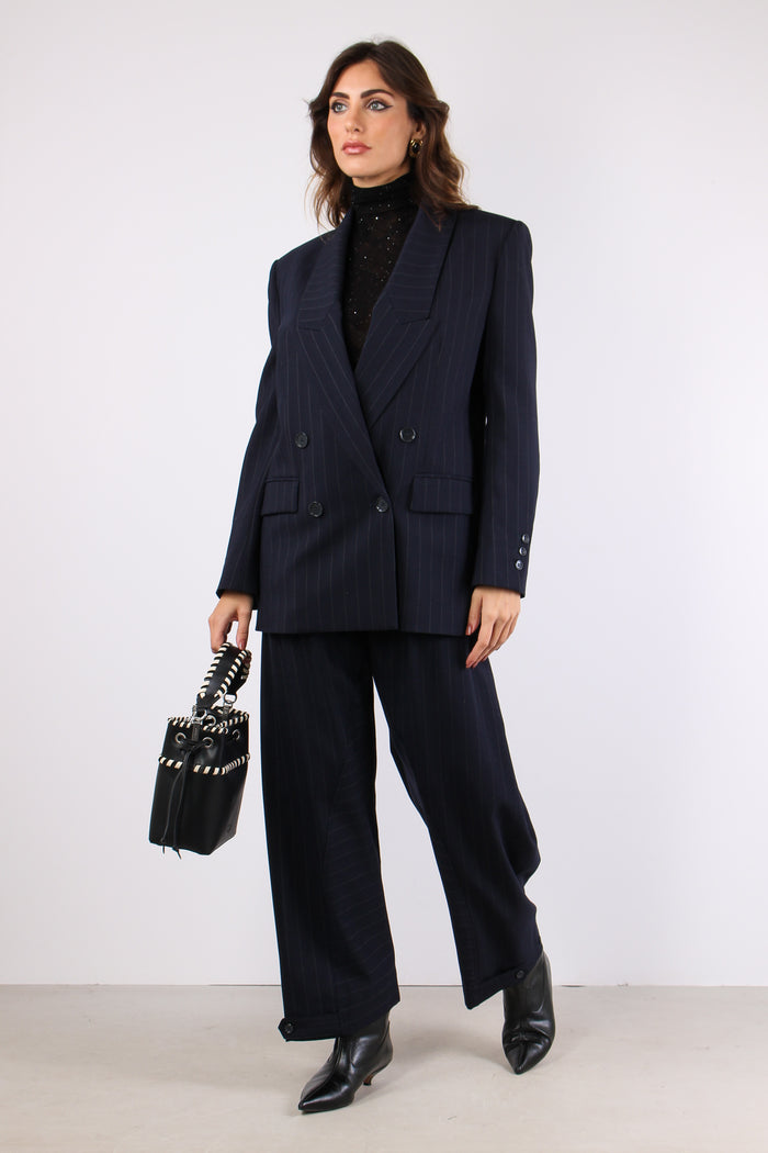 Rapisardi Giacca Over Gessata Blu/bianco-4