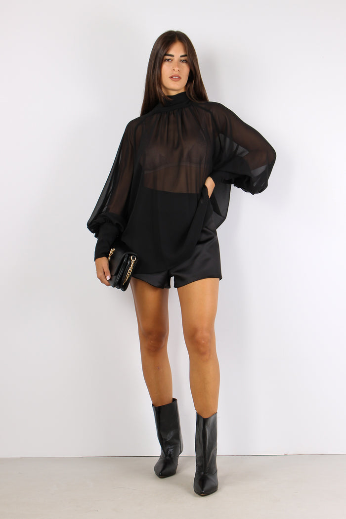 Camicia Georgette Polsino Alto Black-5