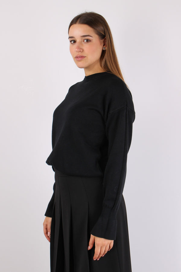 Maglia Viscosa Ripresa Polsi Nero-2