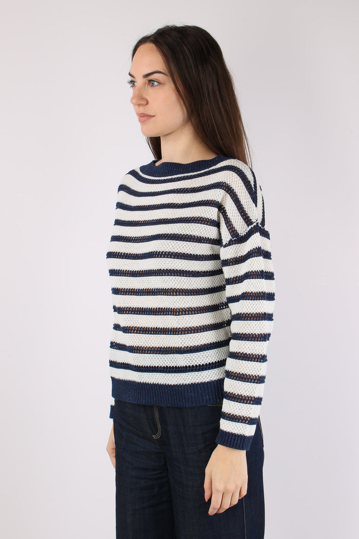 Maglia Traforata Riga Bianco/blu-7