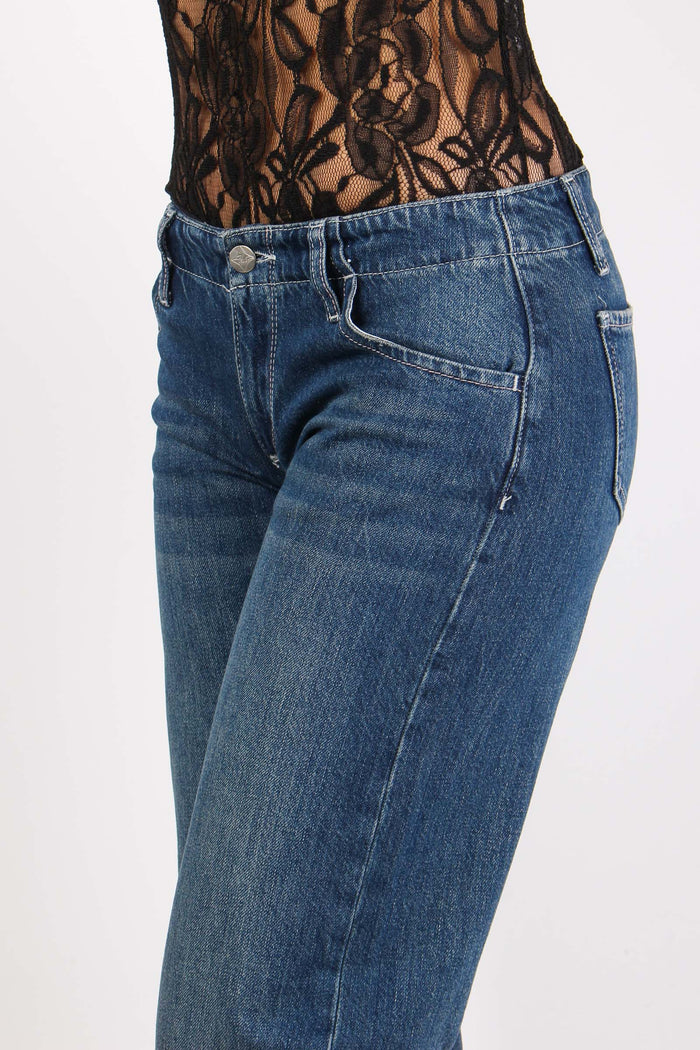 Denim Vita Bassa Gamba Larga Denim Scuro-6