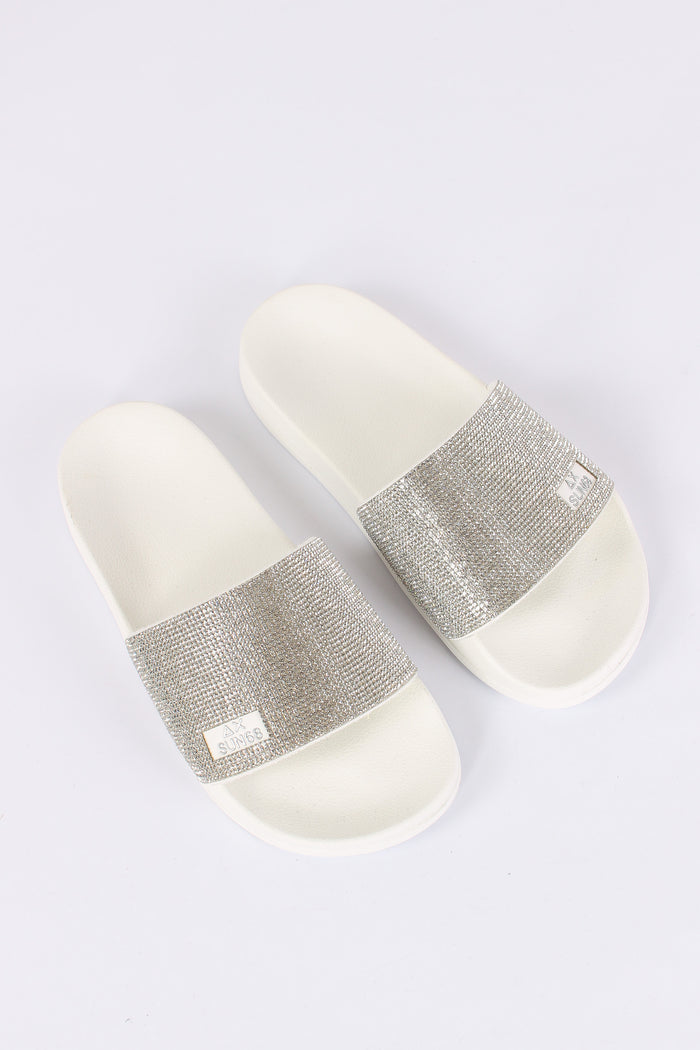 Ciabatta Fascia Strass Bianco-5