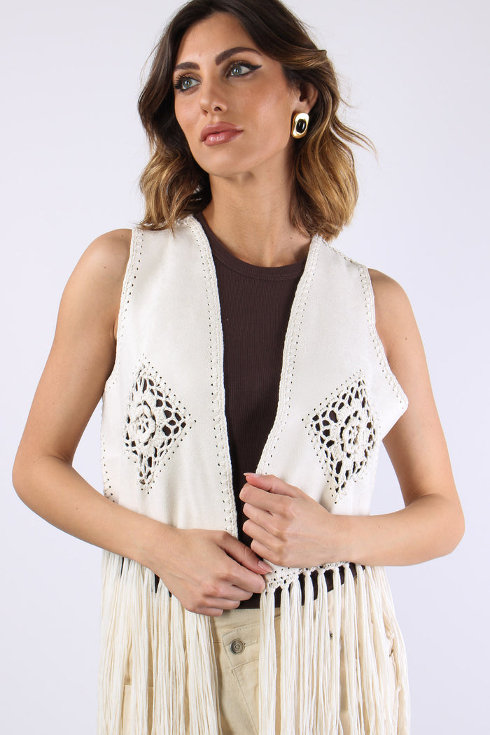 Gilet  Frange Ricami Natural-7