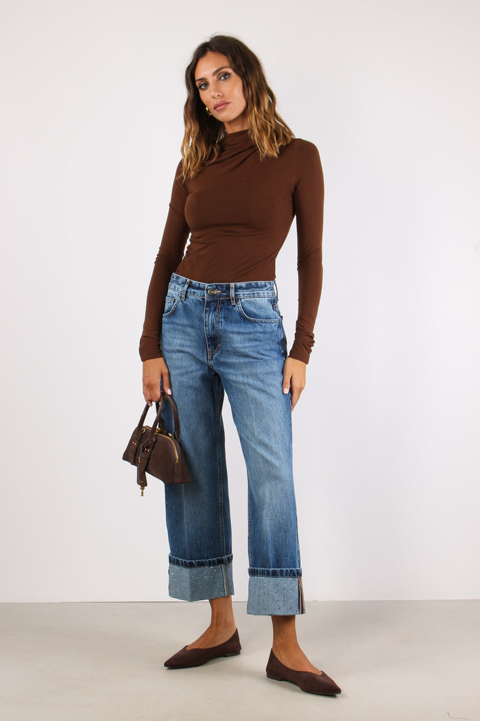 Denim Risvolto Strass Denim Medio