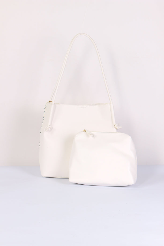Tote Bag Manici Sottili Bianco Ottico-5