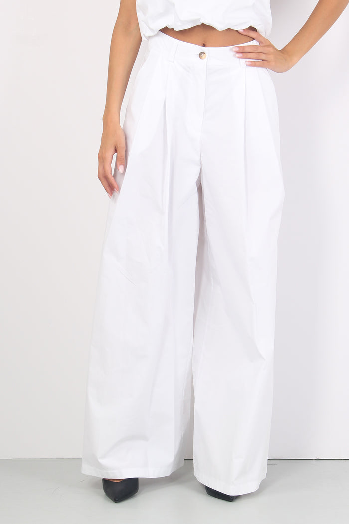 Pantalone Largo Cotone Pences Bianco-3