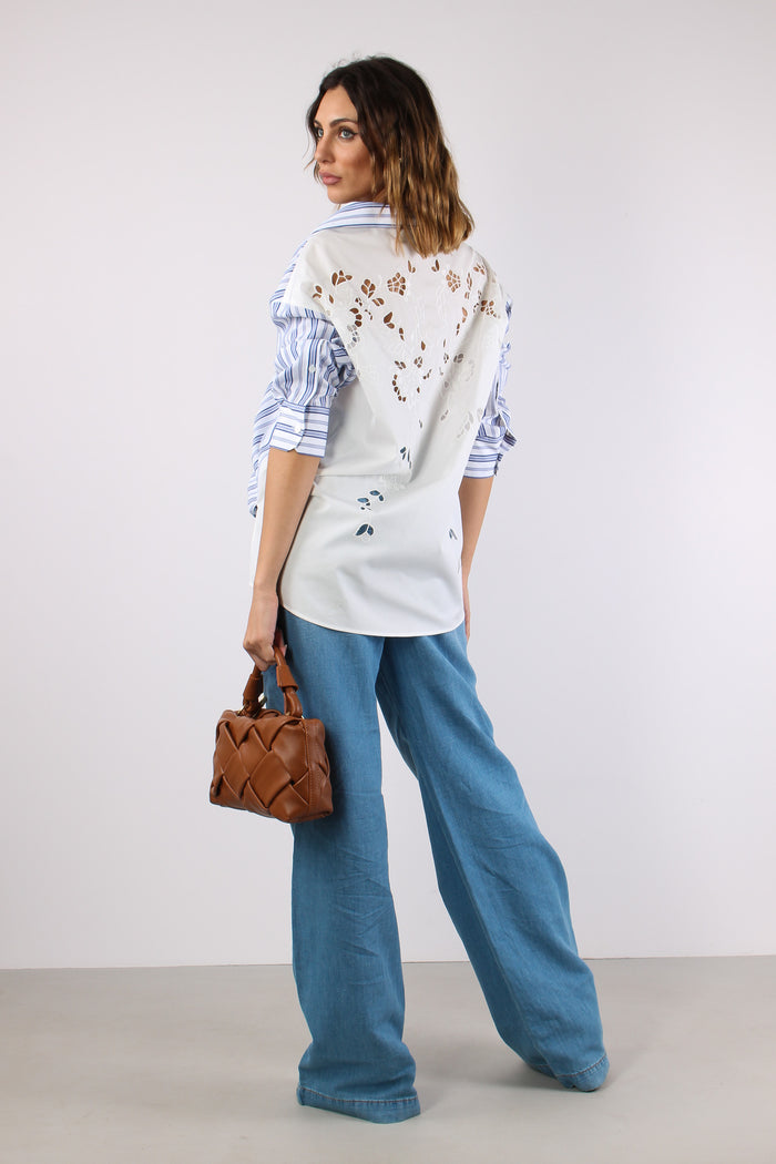 Tessile Camicia Cotone Riga Azzurro/bianco