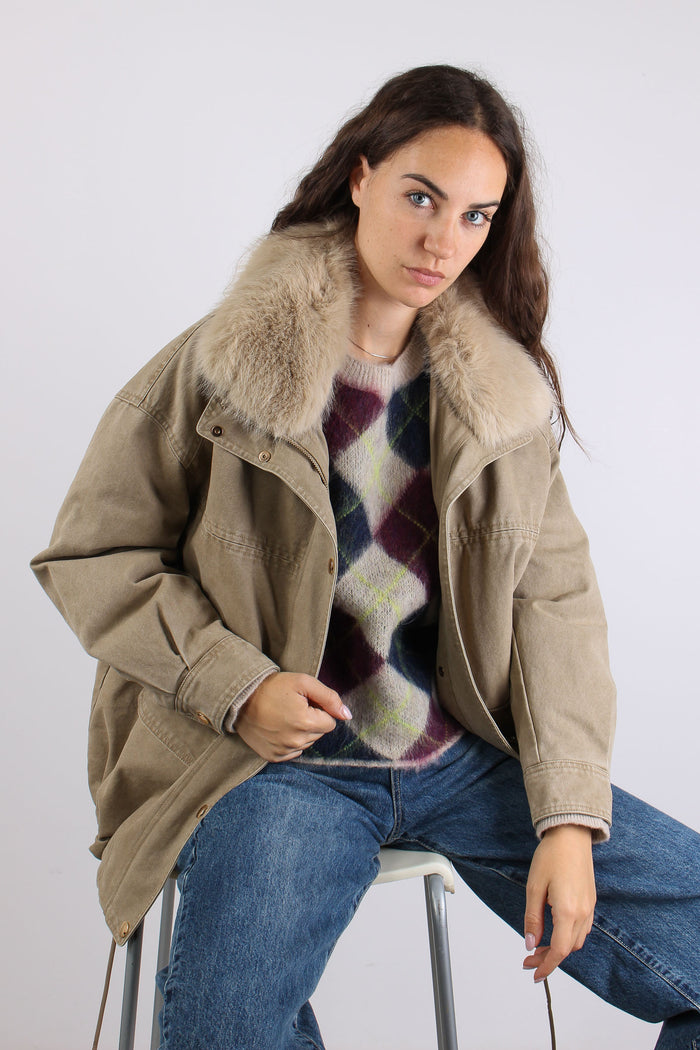Parka Cotone Collo Ecopelliccia Visone-3